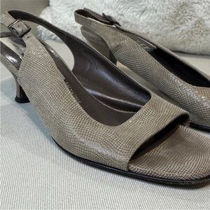 Salvatore Ferragamo Taupe Textured Slingback Heels